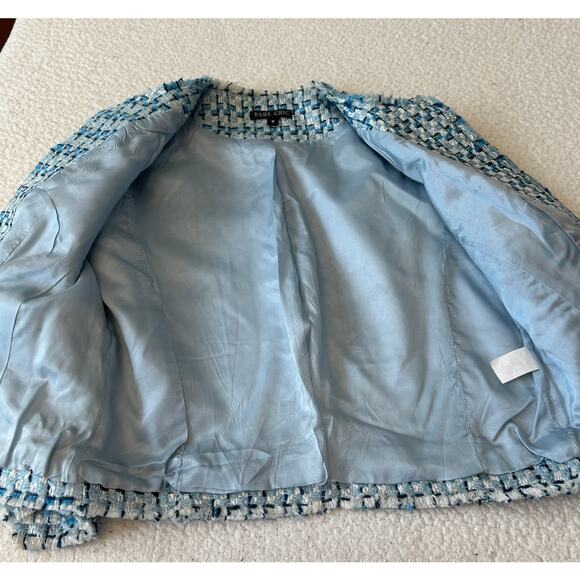 Vintage Boho Chic Blazer Women's Frayed Trim Blue Plaid Studded Short 10 Reg - Picture 9 of 10